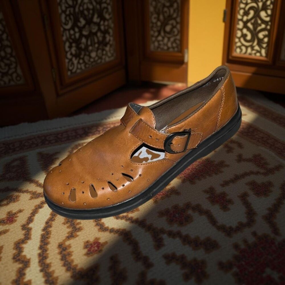 Rieker Anti Stress Brown Leather Mary Jane Shoes Size 39 US 8.5
